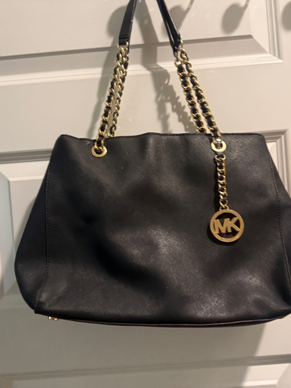 Michael Kors Black Shoulder Tote with Gold Chain Straps